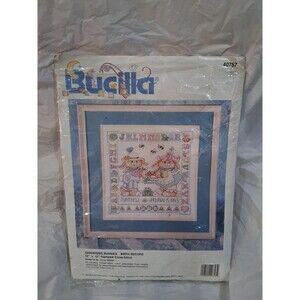 Bucilla Vintage Country Bunnies birth record Cross Stitch kit 14"x 11"